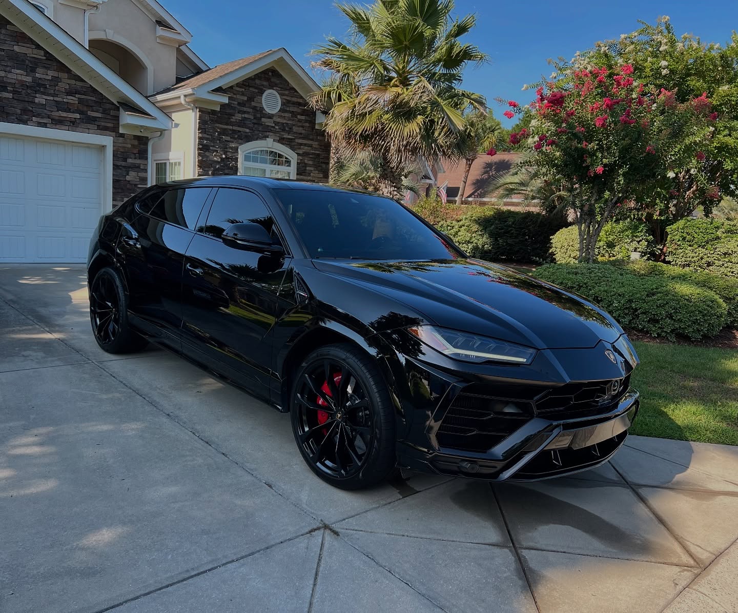 Ceramic coated black Lamborghini Urus in a Conway driveway