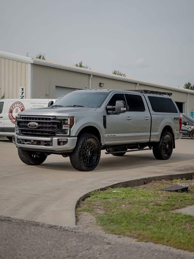Ceramic coated silver Ford F-250 Tremor at the shop